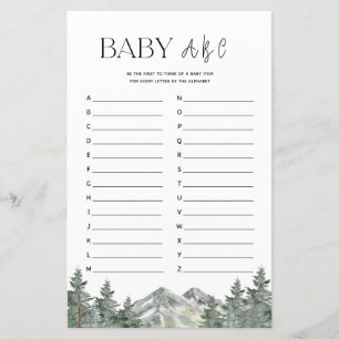 Jeu de l'alphabet ABC pour Baby Shower en forêt de