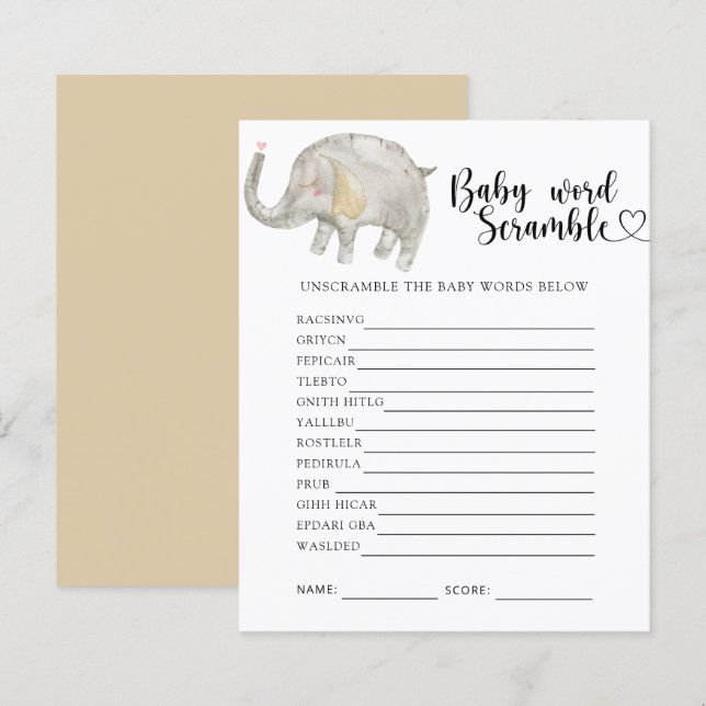 Jeu de lettres : Éléphant - Bébé (Devant / Derrière)