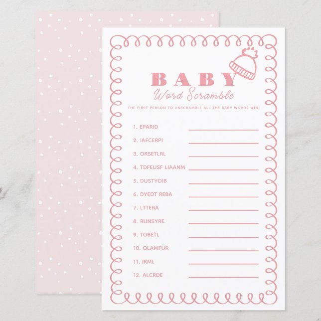 Jeu de lettres mêlées bébé fille bonnet rose dessi (Devant / Derrière)