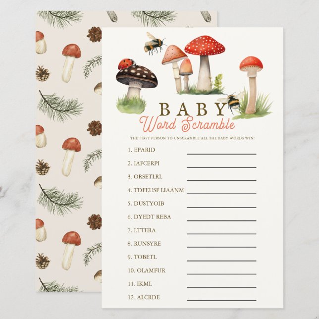 Jeu de lettres mêlées Bébé Petit Garçon Champignon (Devant / Derrière)