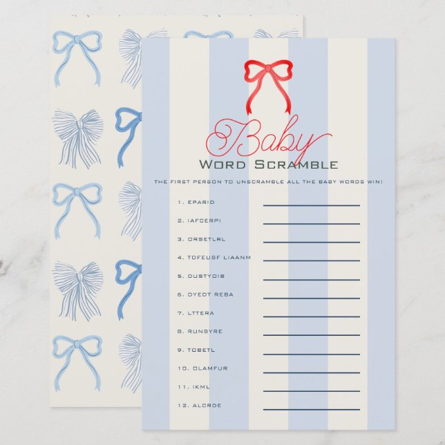 Jeu de lettres mélées pour bébé à l'arc rouge et r (Devant / Derrière)