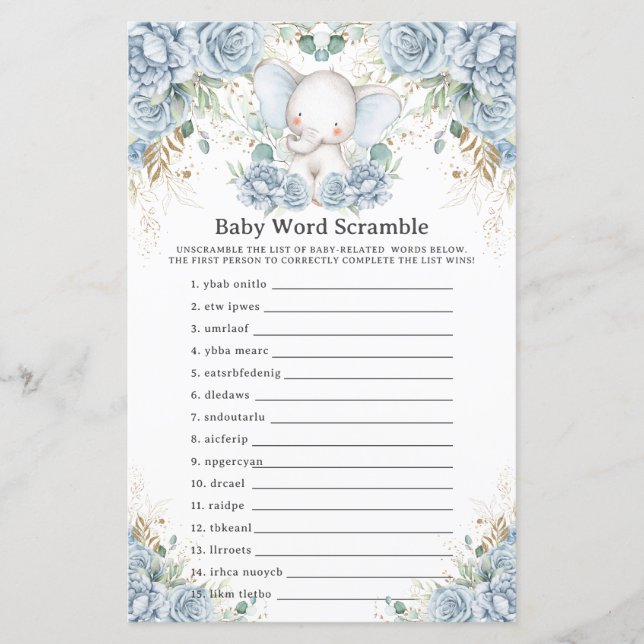 Jeu de lettres mélées pour bébé éléphant garçon bl (Devant)