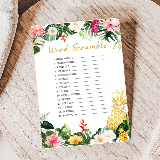 Jeu de lettres mélées pour douche de bébé Aloha Ba (Aloha Baby Shower Game )