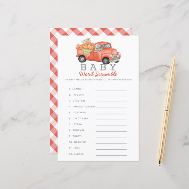 Jeu de lettres pour bébé camion à citrouilles roug (Devant/Arrière en situation)