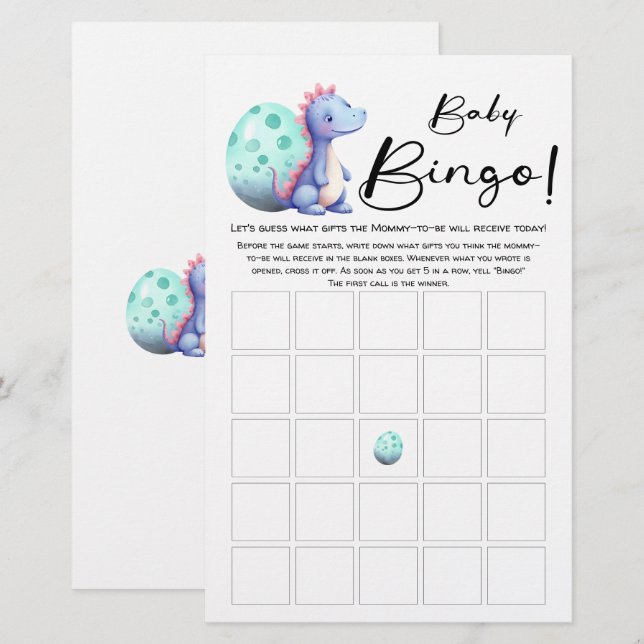 Jeu de loto bébé dinosaure aquarelle mignon (Devant / Derrière)