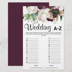 Jeu de mariage A-Z floral bordeaux pour la mariée