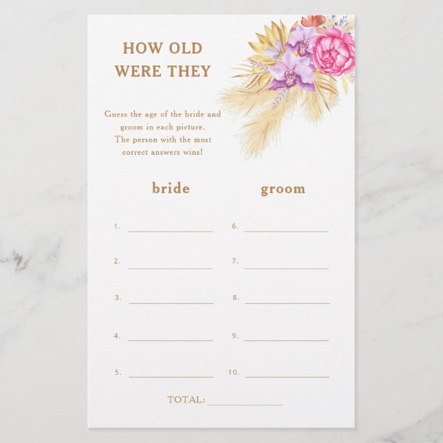 Jeu de mariage boho pampas - Quel âge avaient-ils (Devant)