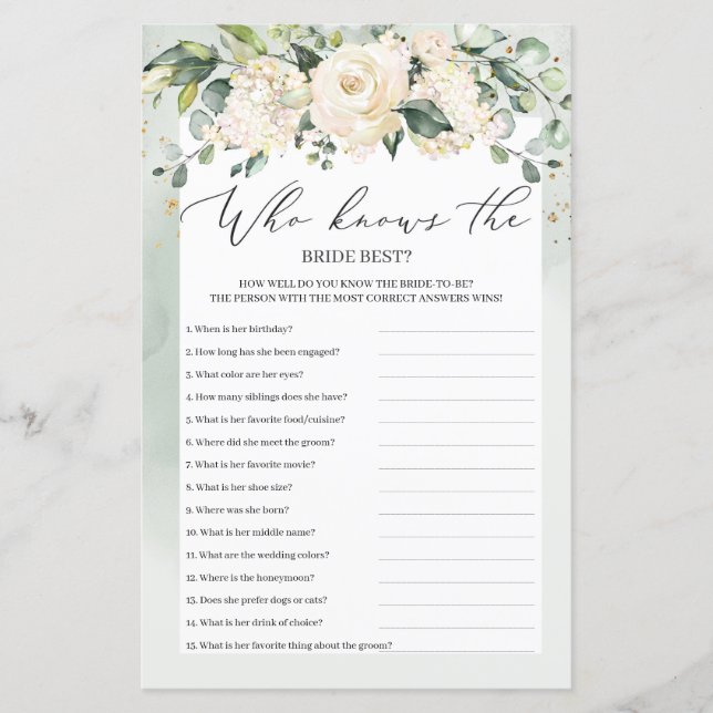 Jeu de mariage Boho qui connaît le mieux la mariée (Devant)