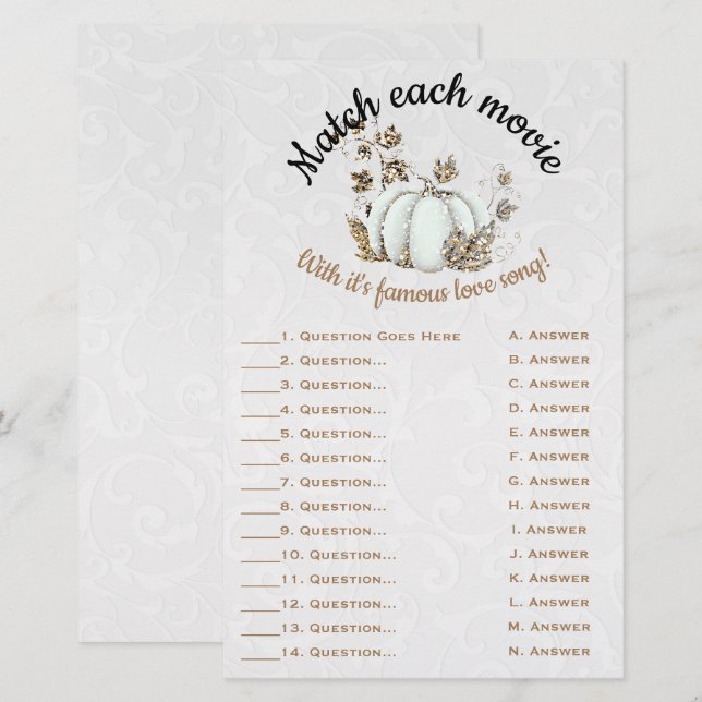 Jeu de mariage citrouille blanche or histoire de c (Devant / Derrière)