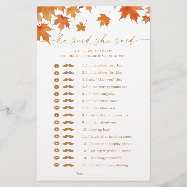 Jeu de mariage d'automne Il a dit Elle a dit (Devant)
