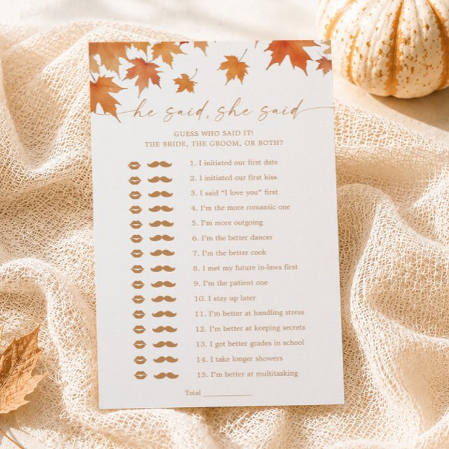 Jeu de mariage d'automne Il a dit Elle a dit (Créateur téléchargé)