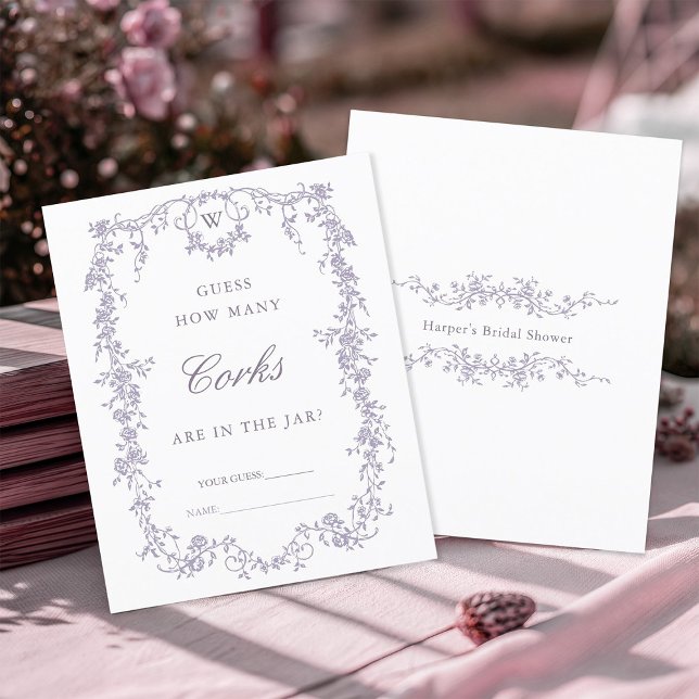 Jeu de mariage 'Devinez combien' au lavande classi (Front & Back)