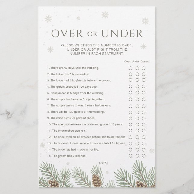 Jeu de mariage d'hiver Over ou Under (Devant)
