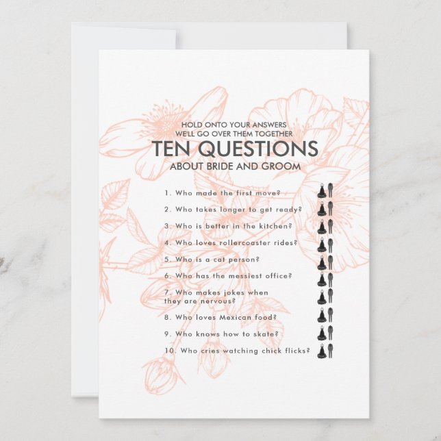 Jeu de mariage Dix Questions Floral Or Rose (Devant)