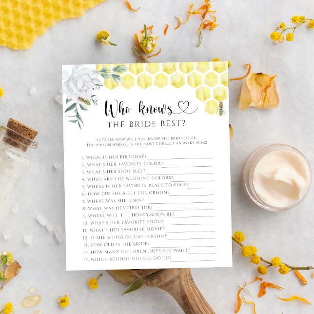 Jeu de mariage floral abeille Qui connaît le mieux (Créateur téléchargé)