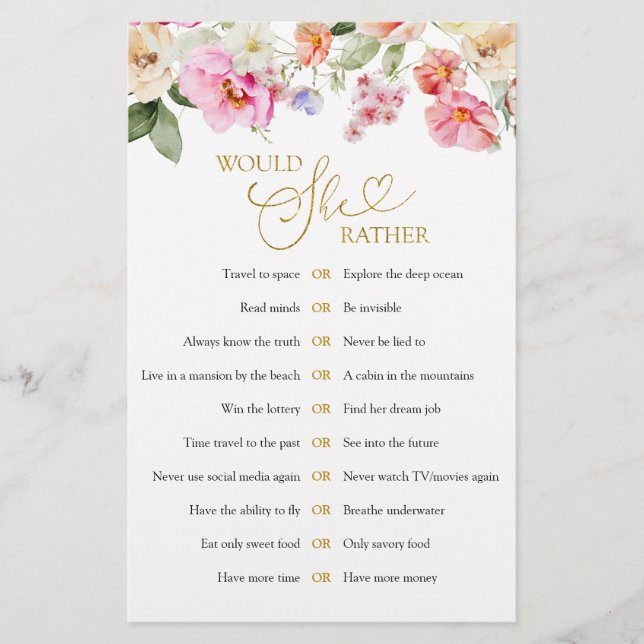 Jeu de mariage floral de printemps : Préférerait-e (Devant)