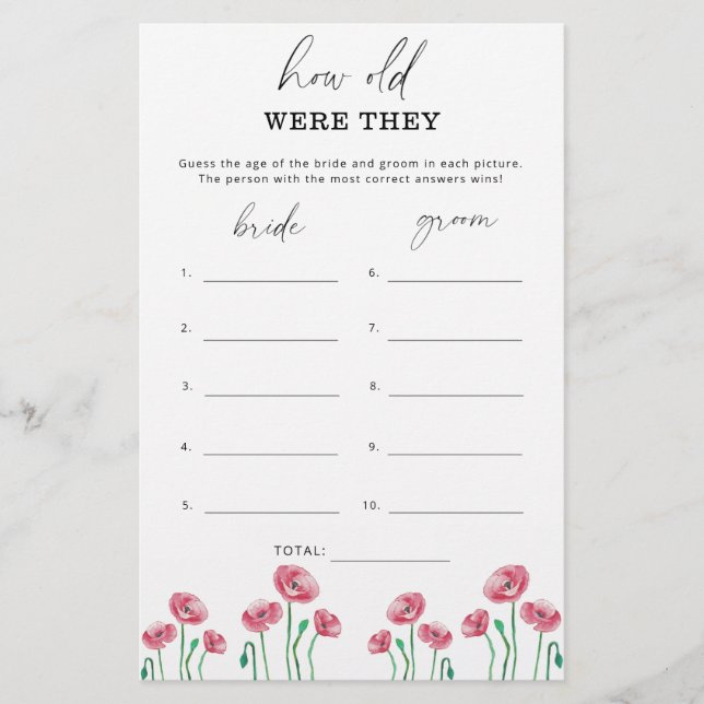 Jeu de mariage floral Quel âge avaient-ils (Devant)