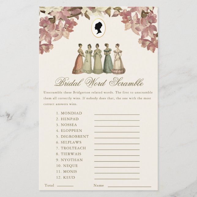 Jeu de mariage floral Regency Mots Mêlés Shower de (Devant)