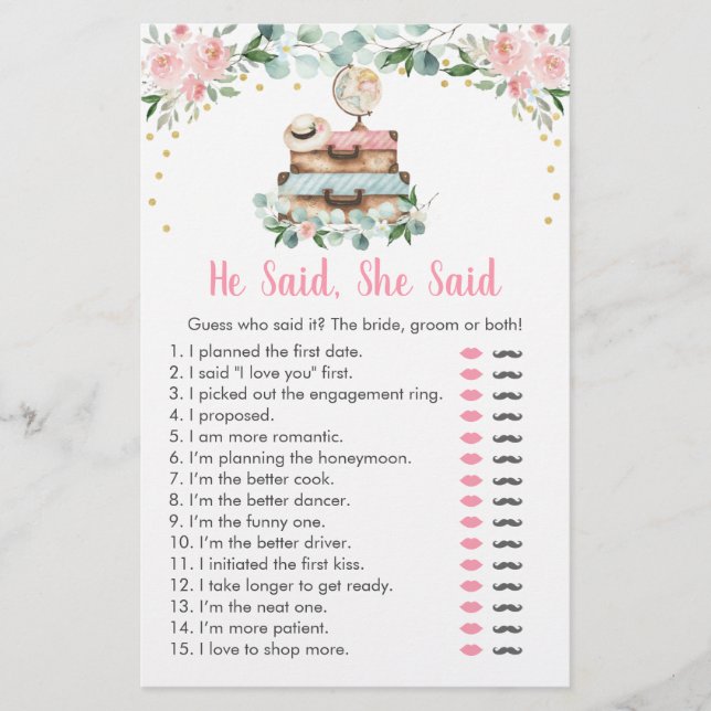 Jeu de mariage floral rose Il a dit Elle a dit (Devant)
