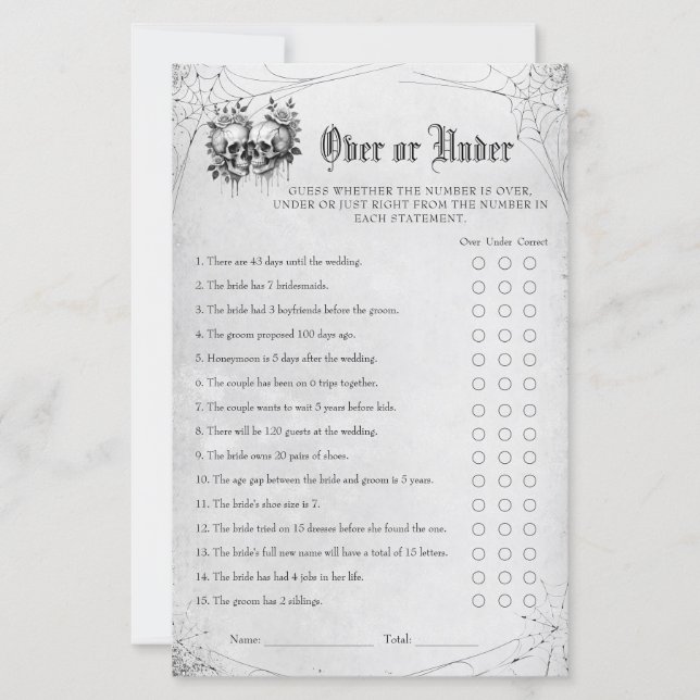 Jeu de mariage gothique Halloween Over ou Under (Devant)