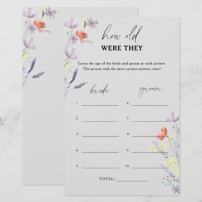Jeu de mariage Grey Boho Floral Quel âge avaient-i (Devant / Derrière)