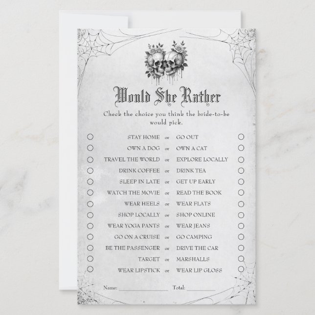 Jeu de mariage Halloween 'Préférerait-Elle' pour e (Devant)