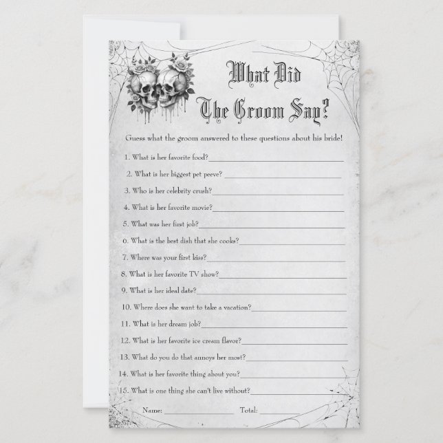 Jeu de mariage Halloween Que a-t-il dit (Devant)