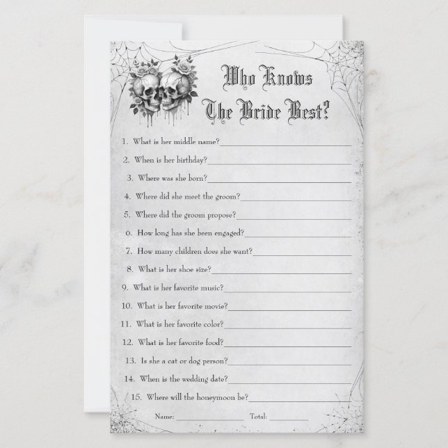 Jeu de mariage Halloween: Qui connaît le mieux la  (Devant)