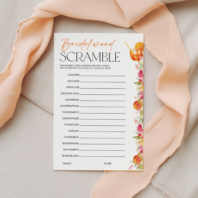 Jeu de mariage : Mots mêlés de mariage Spritz (Bridal Word Scramble | Love at first spritz Bridal Shower Game)