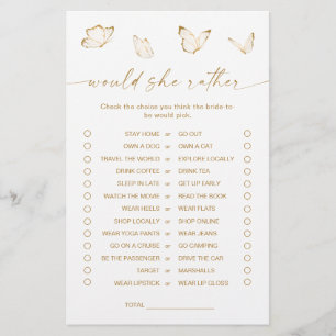 Jeu de mariage papillon doré 'Would She Rather' po
