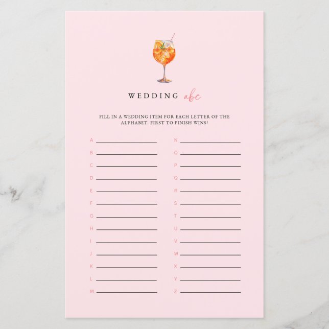 Jeu de mariage Pink Spritz Wedding ABC pour la fêt (Devant)