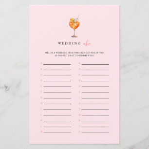 Jeu de mariage Pink Spritz Wedding ABC pour la fêt