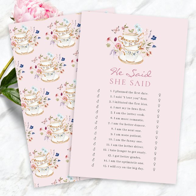 Jeu de mariage Pink Tea Party (Pink Tea Party Bridal  Shower He Said She Said Game by Painted Paperie
)