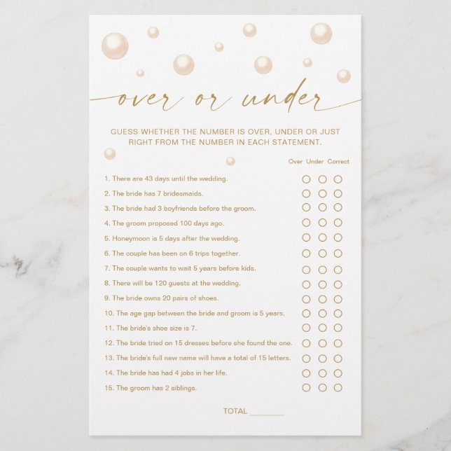 Jeu de mariage Prosecco Perles : Plus ou Moins (Devant)