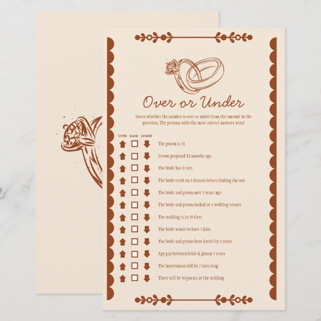 Jeu de mariage Western Country Over ou Under (Devant / Derrière)