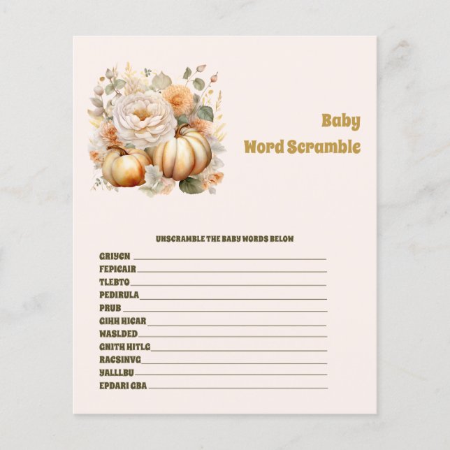 Jeu de mélange de mots bébé pour la fête de bébé (Devant)