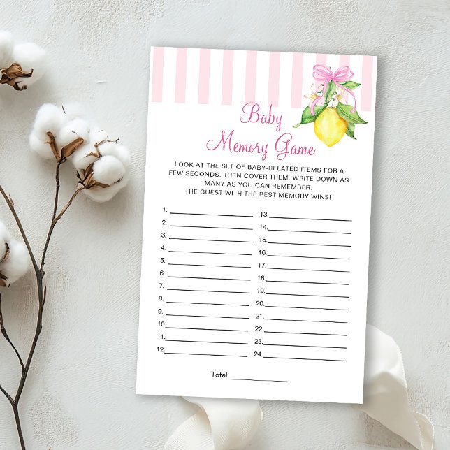 Jeu de mémoire pour bébé Shower aux citrons (Créateur téléchargé)