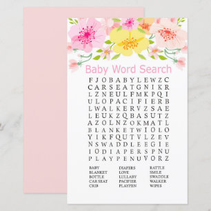 Jeu de mots cachés Baby Shower avec des fleurs dél