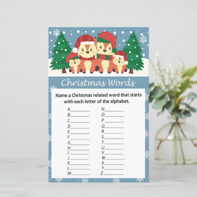 jeu de mots d'alphabet de noël renard d'hiver (Debout devant)