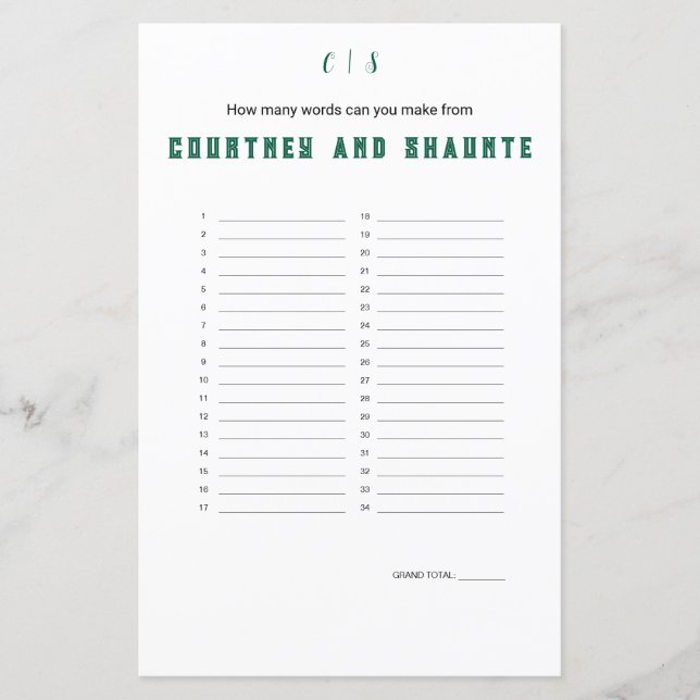 Jeu de mots "Mariage" (Devant)