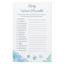 Jeu de mots mêlés Baby Shower aquarelle bleue