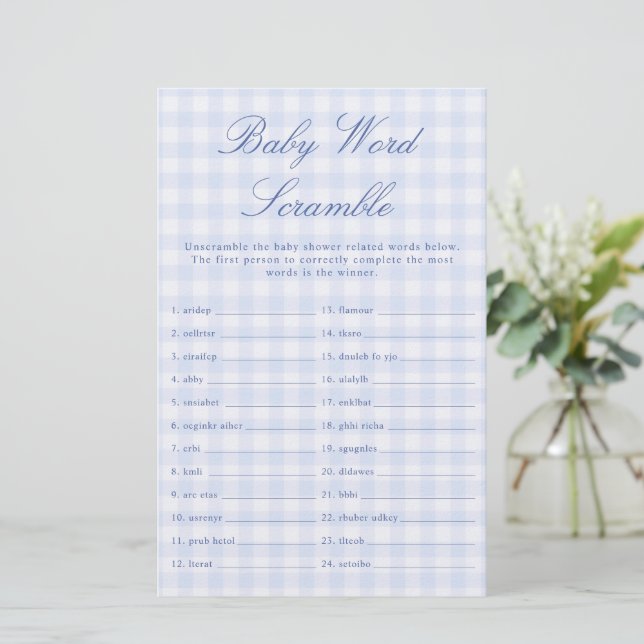 Jeu de mots mêlés Baby Shower bleu (Debout devant)