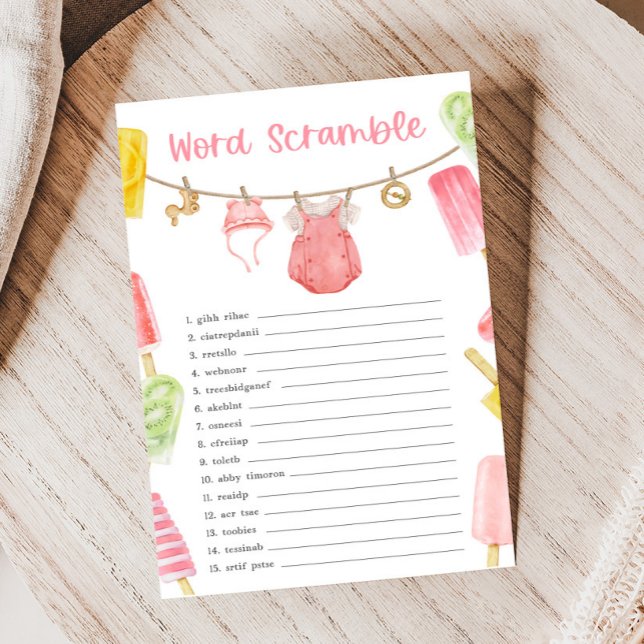 Jeu de mots mêlés Baby Shower Fille Popsicle (Ready to Pop Popsicle Baby Shower Game)