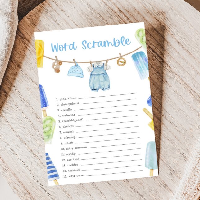 Jeu de mots mêlés Baby Shower Garçon Popsicle (Ready to Pop Popsicle Baby Shower Game)