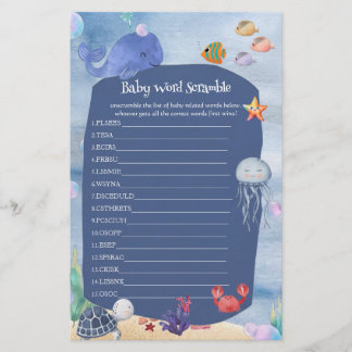 Jeu de mots mêlés Baby Shower sous la mer baleine