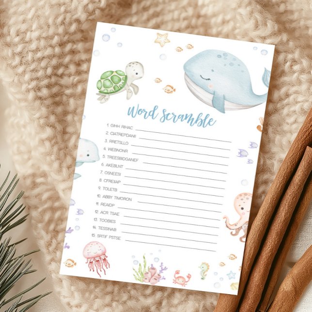 Jeu de mots mêlés Baby Shower Sous Les Mers (Sea Creatures Ocean Baby Shower Word Scramble Game)