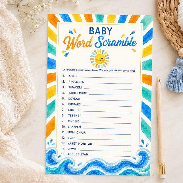 Jeu de mots mêlés Baby Shower Sunshine (Sunshine Baby Shower Game Sheet)