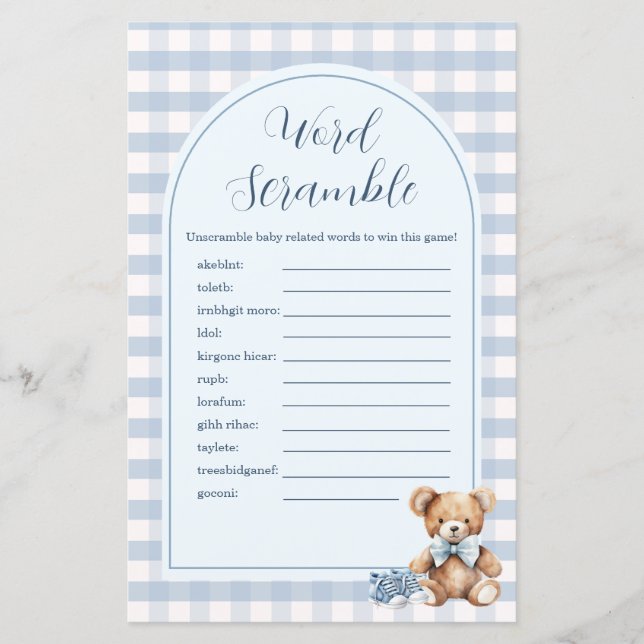 Jeu de mots mêlés Bear Baby Shoes Blue Gingham (Devant)