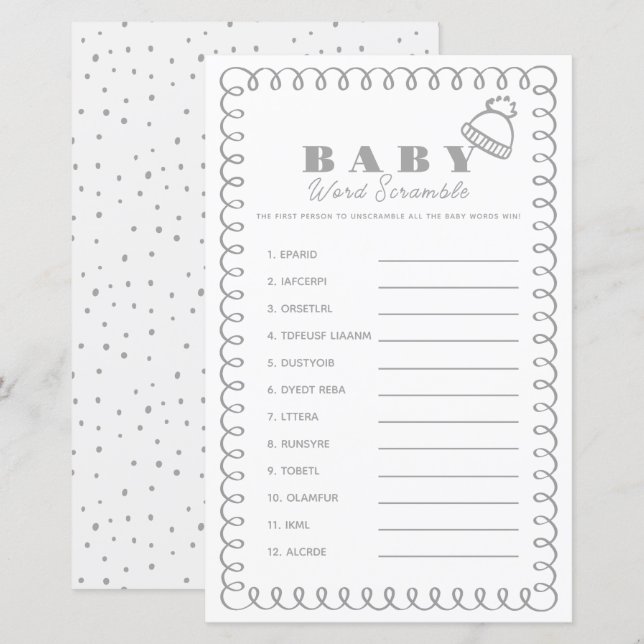 Jeu de mots mêlés bébé chapeau gris dessiné à la m (Devant / Derrière)