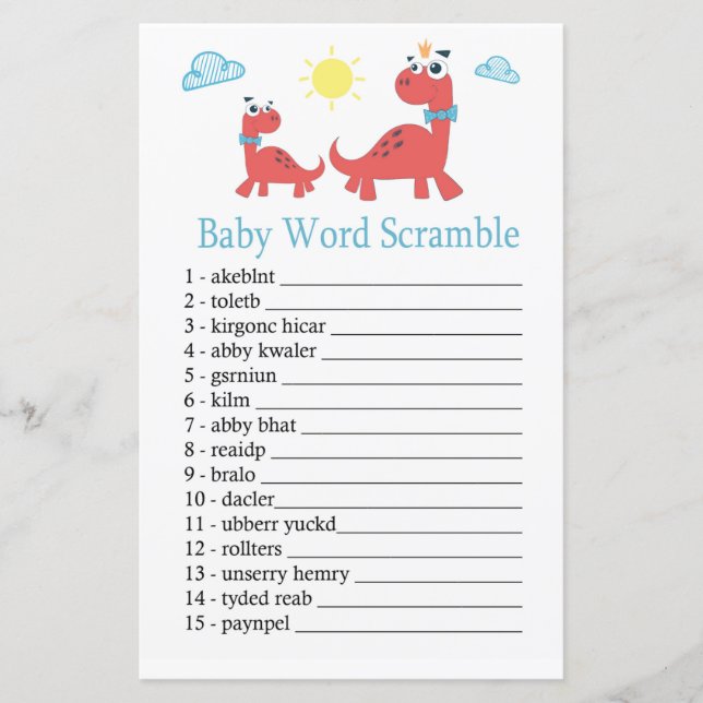 Jeu de mots mêlés bébé dinosaure rouge (Devant)